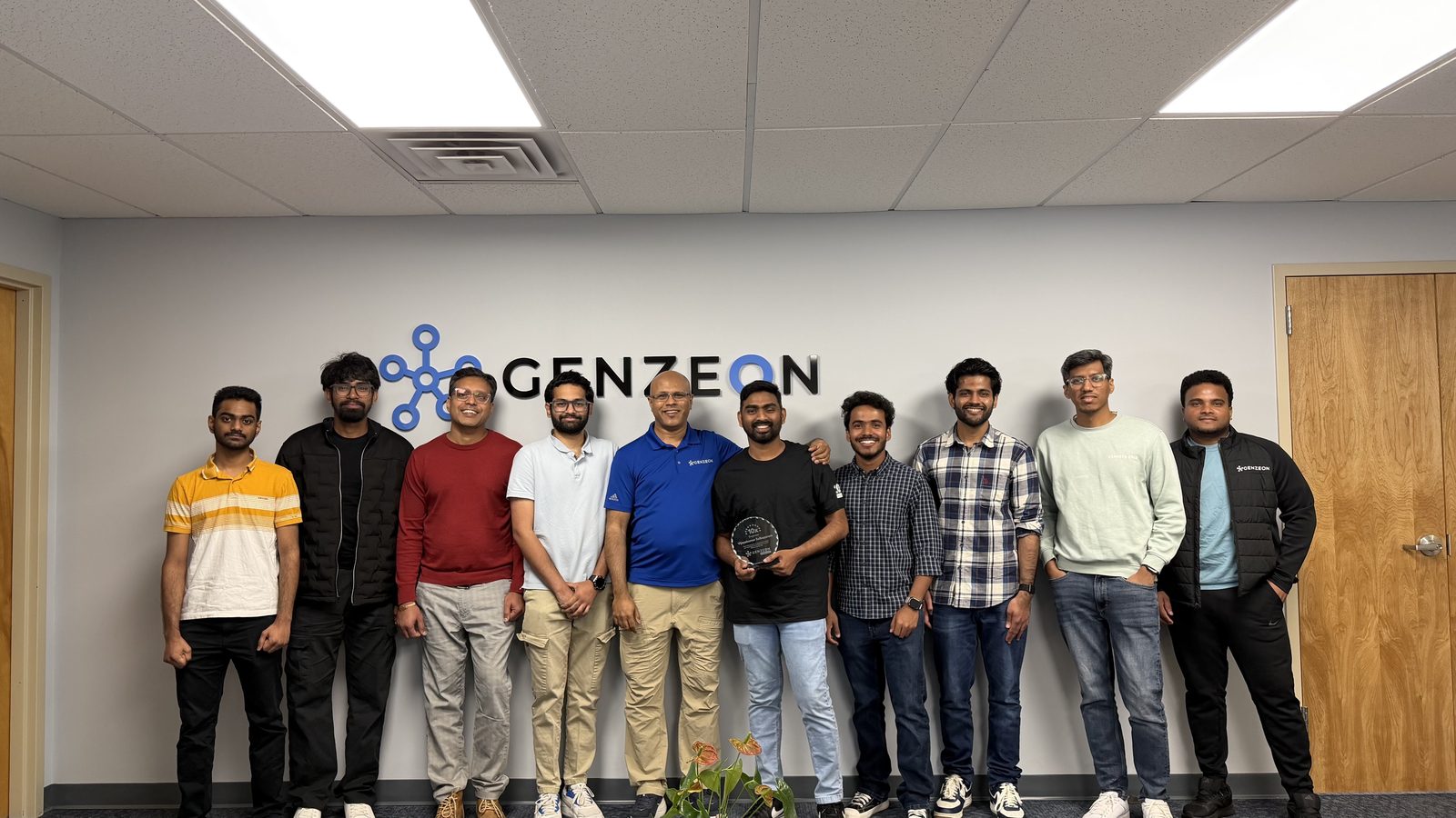 Vijayakumar Salkapuram receiving the 10x Engineer Award alongside the Genzeon Platforms engineering team at the Exton office