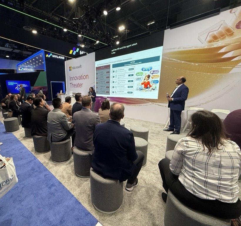 The team presenting PES One in the Microsoft Innovation Theater at HIMSS 2026
